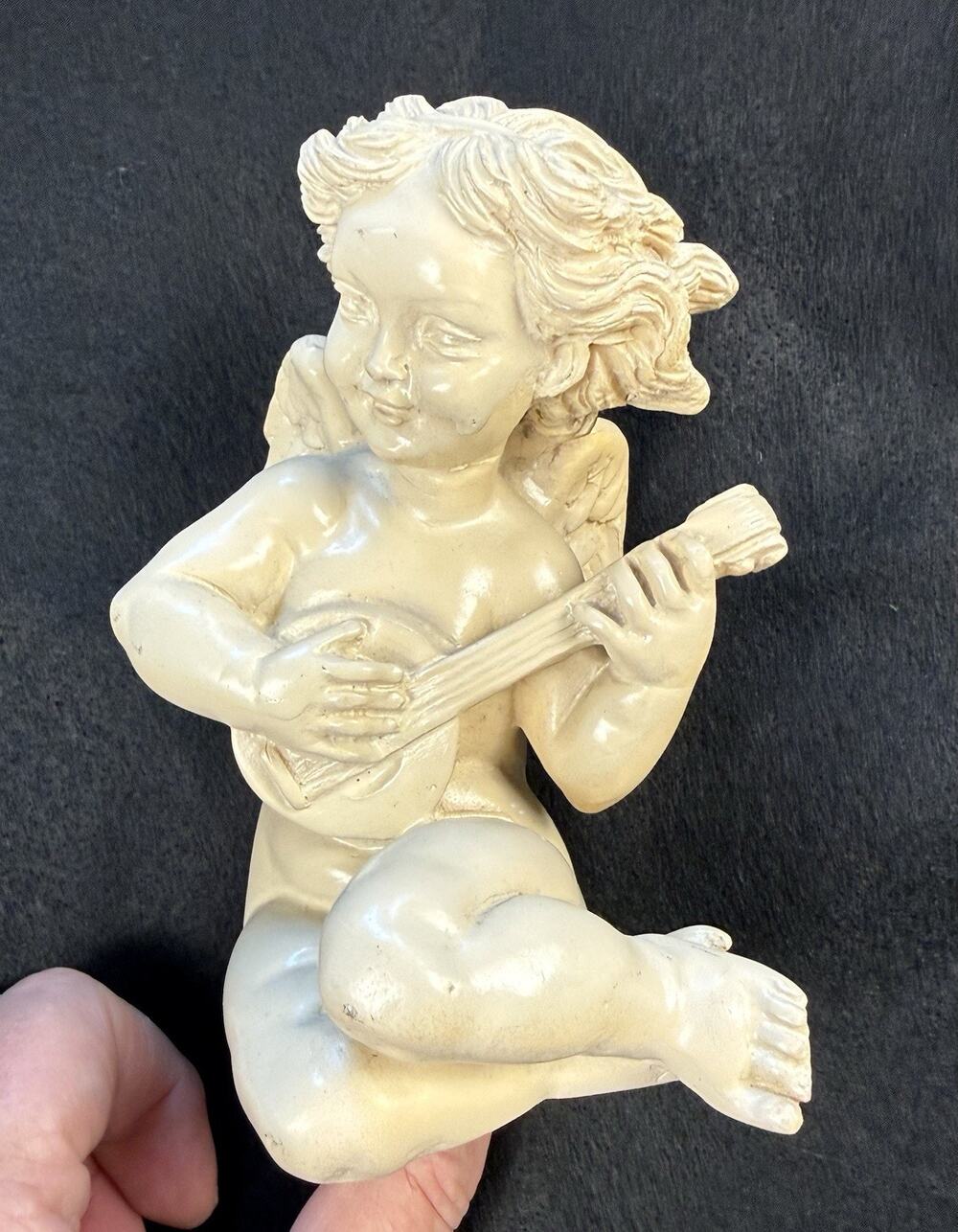 Vtg Italian Style Gino Ruggeri Cream Cherub Angel Figurine Lute Statue 5.5"